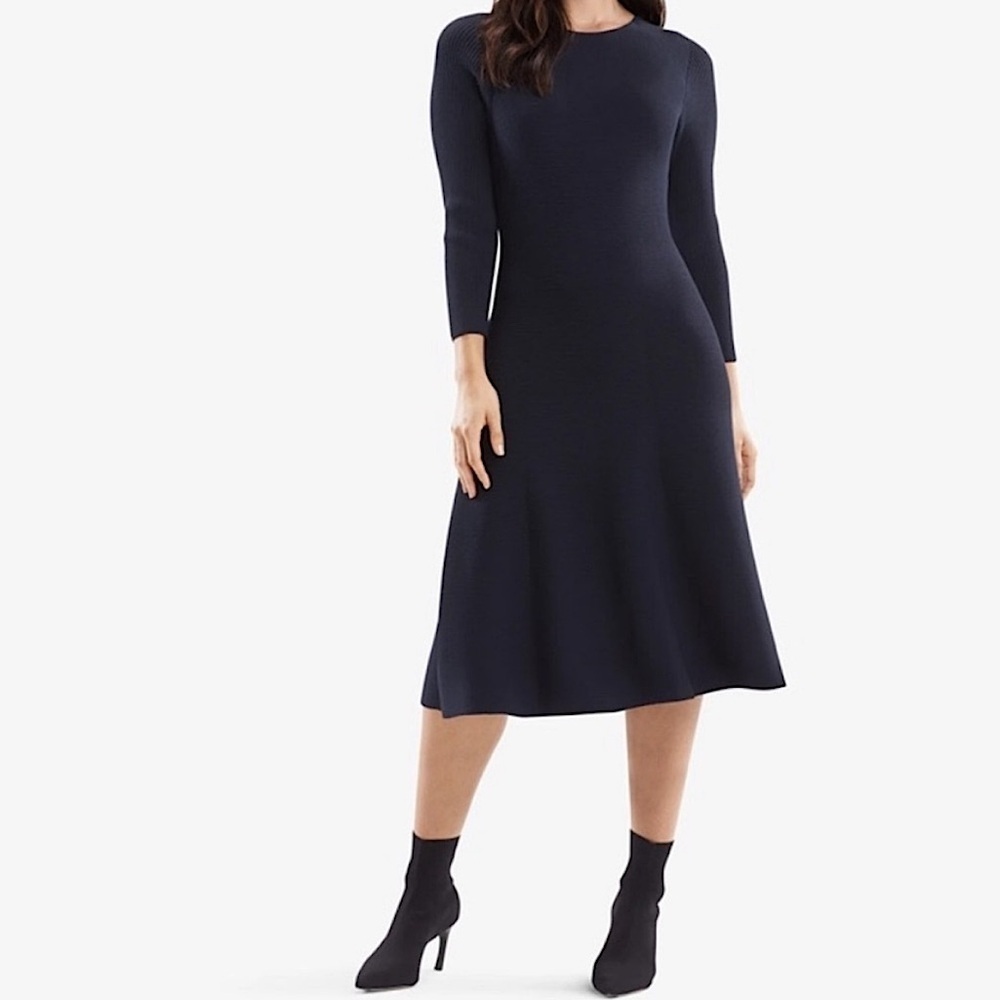 M.M. Lafleur Holley Dress A-Line‎ Midi Long Sleeve Noble Knit Dark Navy Blue L